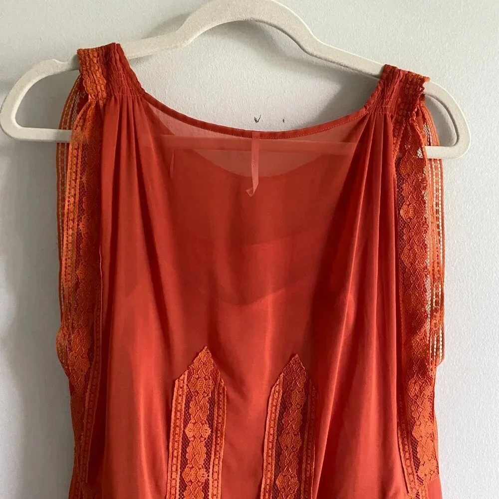 FREE People Orange Lace  Sleeveless Shift Boho Mini Dress Size XS - Picture 7 of 13